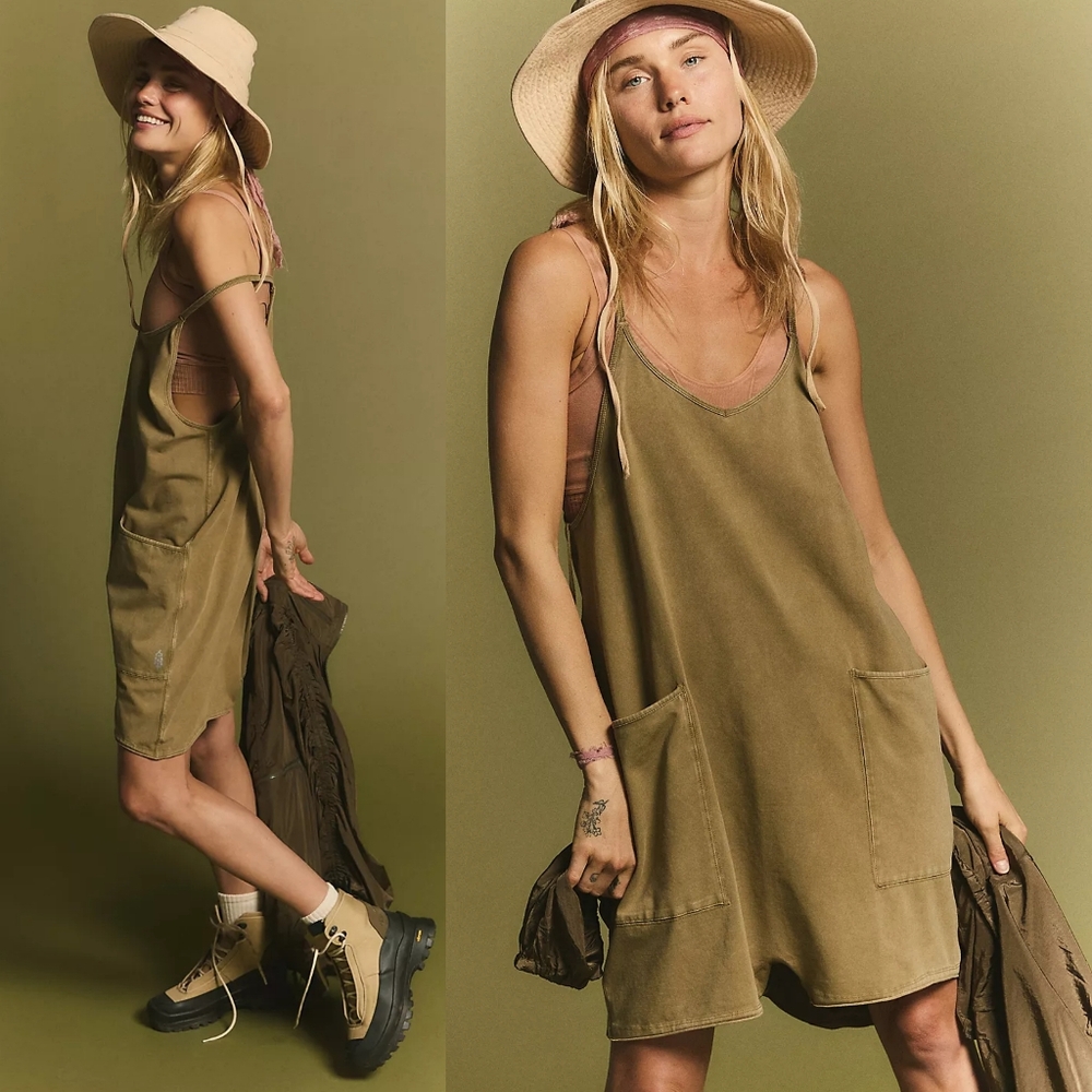 OFFER New Free People Hot Shot Romper Khaki Army Green FP Movement M Tobacco NWT